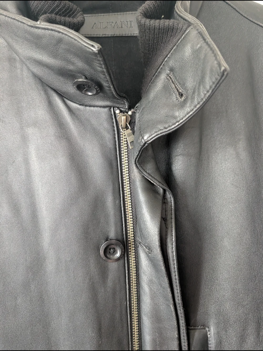 Men's Black Leather Zip-Front Coat